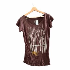Nature-Inspired Brown Tee with Forest and Deer Design